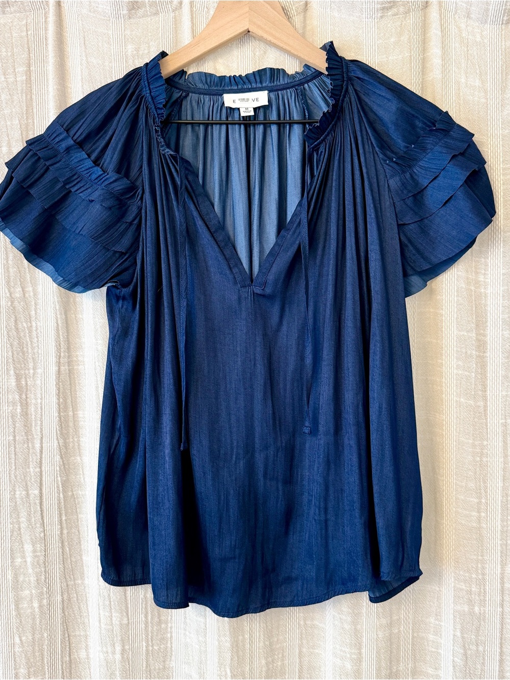 Evereve Navy Pleated Lydia Blouse